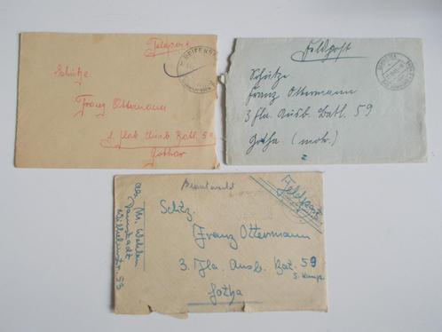 Duitse Rijk, 3 Veldpostbrieven Aan Franz Ottermann 1943., Postzegels en Munten, Brieven en Enveloppen | Buitenland, Brief, Ophalen