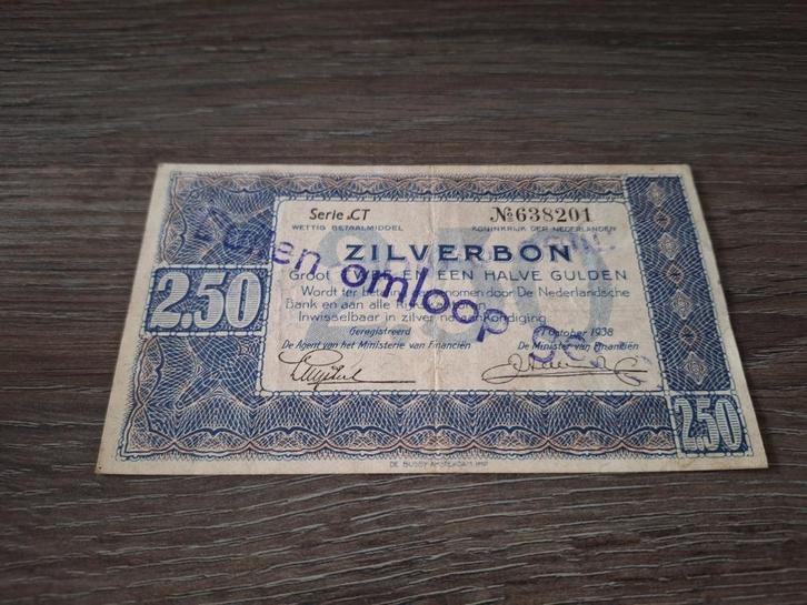 Net biljet 2,5 gulden zilverbon 1938, buiten omloop gesteld, Postzegels en Munten, Bankbiljetten | Nederland, 1 gulden, Ophalen of Verzenden