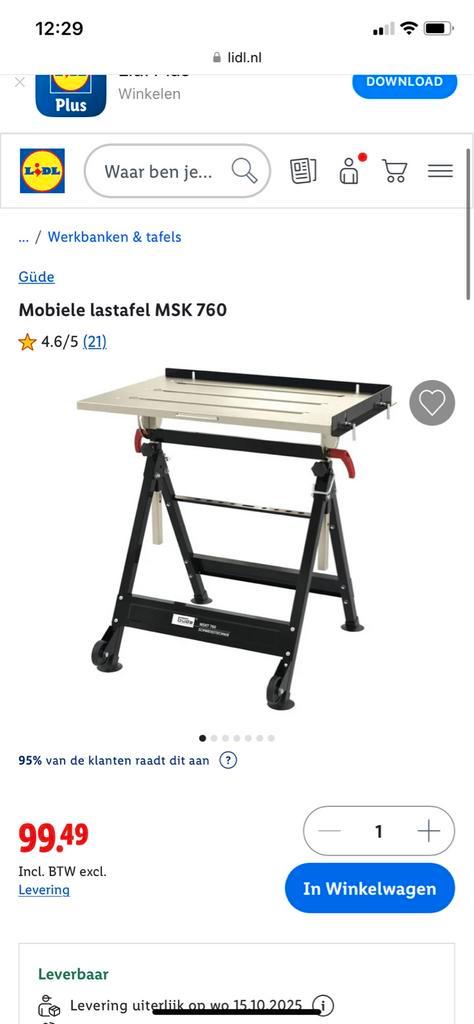 Mobiele Lastafel - Weinig Gebruikt!, Doe-het-zelf en Verbouw, Werkbanken, Zo goed als nieuw, Minder dan 70 cm, Inklapbaar, Ophalen