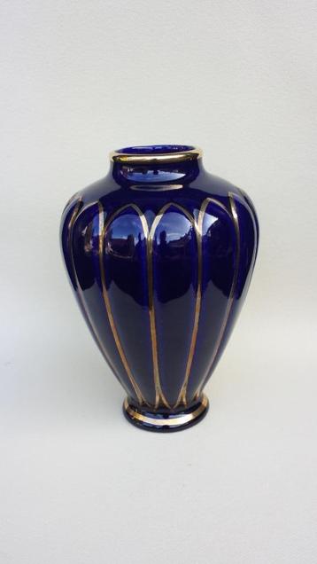 Vintage KOBALT Blauw VAASJE met Accenten van Echt GOUD beschikbaar voor biedingen