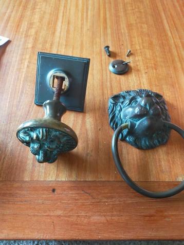 Bronzen antieke deurbeslag deurknop + deurklopper