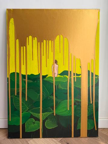 Contemporary Painting – Nude in Nature Gold  – 70x50 cm beschikbaar voor biedingen