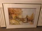 Aquarel schilderij met brug in goudkleurige lijst, Ophalen