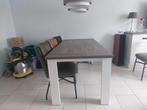 Eettafel met witte poten en bruin /grijs tafelblad, Huis en Inrichting, Tafels | Eettafels, Ophalen, Gebruikt, 50 tot 100 cm, 150 tot 200 cm