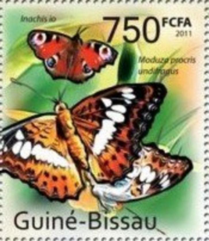 2011 Guinea Bissau Fauna Insecten Vlinders en Motten, Postzegels en Munten, Postzegels | Thematische zegels, Postfris, Dier of Natuur