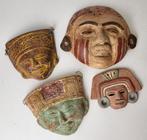 4x terracotta maskers, Maya, Mexico, Ophalen of Verzenden