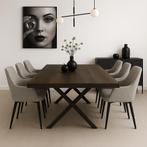 Massief Eiken Tafel met 6 Stoelen, Ophalen, Gebruikt, 100 tot 150 cm, Eikenhout