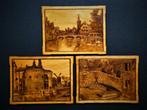 3 Pyrografie lijsten Brugge België houtbranden brandschilder, Ophalen of Verzenden