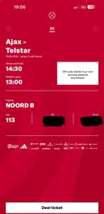 Ajax - Telstar 1ticket vak 113.  (Heb er ook 1 voor vak 112), Tickets en Kaartjes, Eén persoon
