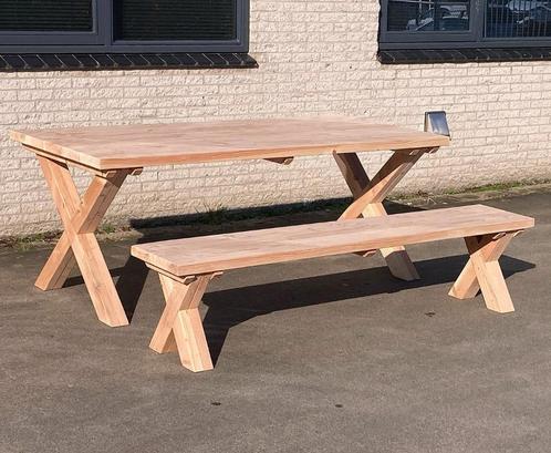 Douglas houten tuintafel met bank X-Poten, Tuin en Terras, Tuintafels, Nieuw, Rechthoekig, Hout, Ophalen of Verzenden