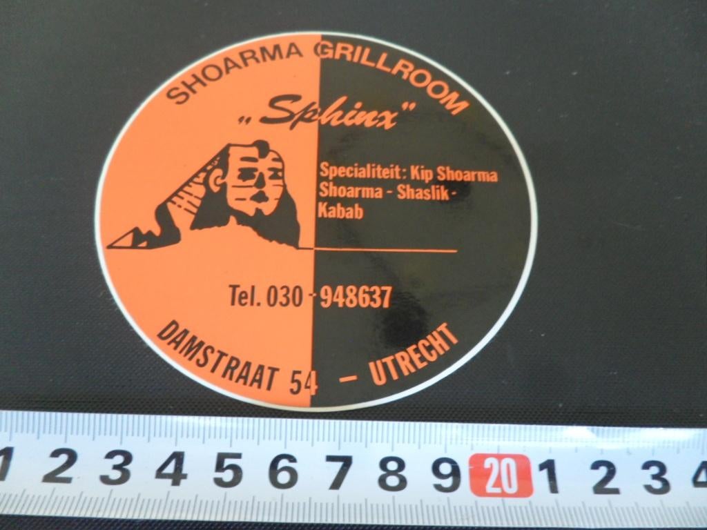 sticker Utrecht Shoarma Grillroom SPHINX Damstraat 54 BS734, Ophalen, Zo goed als nieuw