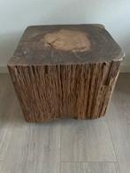 Unieke hardhouten bijzettafel & hocker - 32x32x31 cm, Huis en Inrichting, Tafels | Salontafels, Ophalen, Minder dan 50 cm, Gebruikt
