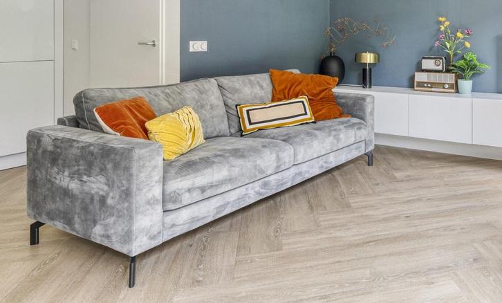 3-zitsbank inclusief hocker – kleur Steel (ADORe stof), Huis en Inrichting, Banken | Bankstellen, Zo goed als nieuw, Rechte bank