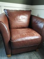 Bruine lederen fauteuil, Ophalen, Gebruikt, 75 tot 100 cm