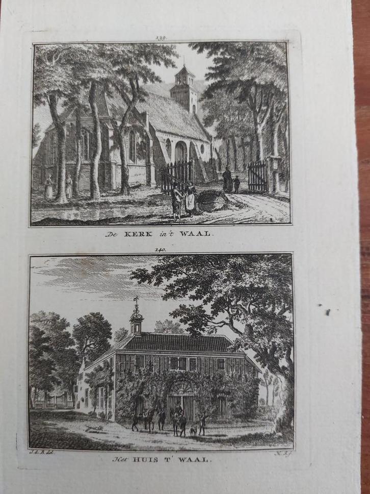 139-140 / Kerk in 't Waal  en Huis 't Waal, Antiek en Kunst, Kunst | Etsen en Gravures, Ophalen of Verzenden