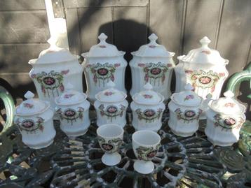 Grote Voorraadpotten set met roze roosjes ornamentjes guirl. beschikbaar voor biedingen