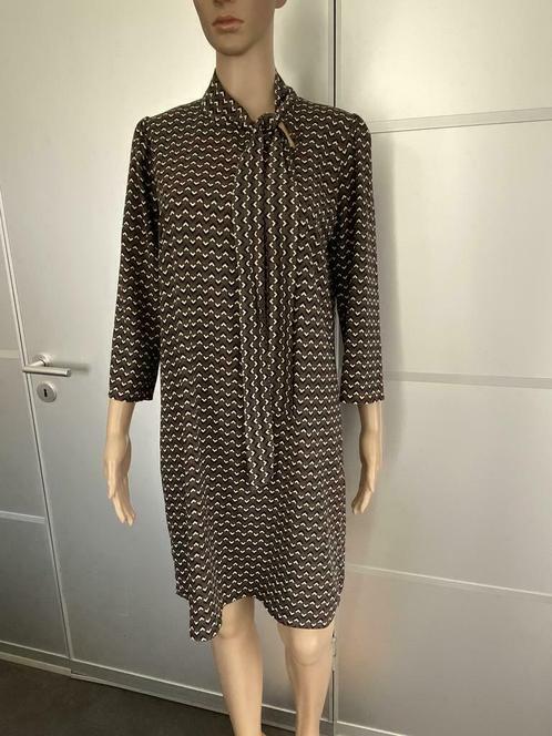 F1323 Nieuw Kocca maat S=36/38 jurk olijf-groen/bruin, Kleding | Dames, Jurken, Nieuw, Maat 36 (S), Bruin, Knielengte, Ophalen of Verzenden