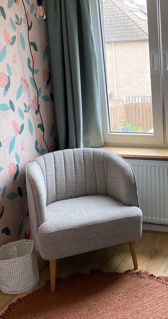 IKEA Fullösa fauteuil, grijs/beige stoel met houten poten, Huis en Inrichting, Fauteuils, Zo goed als nieuw, Hout, Stof, 50 tot 75 cm