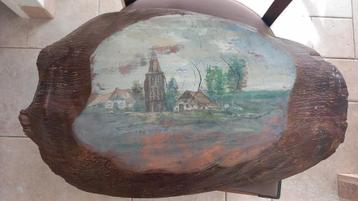 Vintage houten plaat (boomstam) beschilderd ruim 40 jaar oud beschikbaar voor biedingen