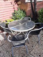 Tuinset met 4 stoelen en ronde tafel, Ophalen, 4 zitplaatsen, Gebruikt, Wicker