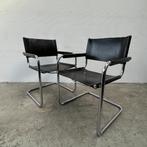 2x design stoel S34 - Mart Stam, chroom - zwart leer bauhaus, Huis en Inrichting, Stoelen, Ophalen, Gebruikt, Zwart, Onbekend
