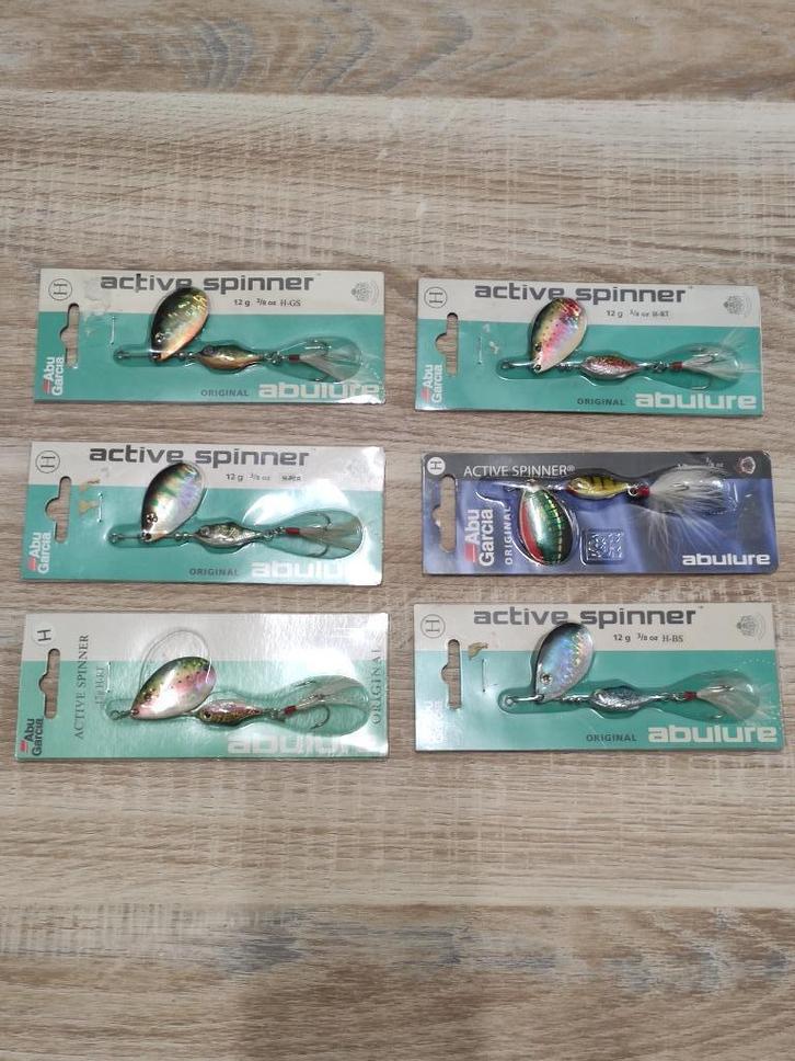 6 stuks Abulure Active spinners 12 gram. ( kunstaas ), Watersport en Boten, Hengelsport | Roofvissen, Nieuw, Overige typen, Ophalen of Verzenden
