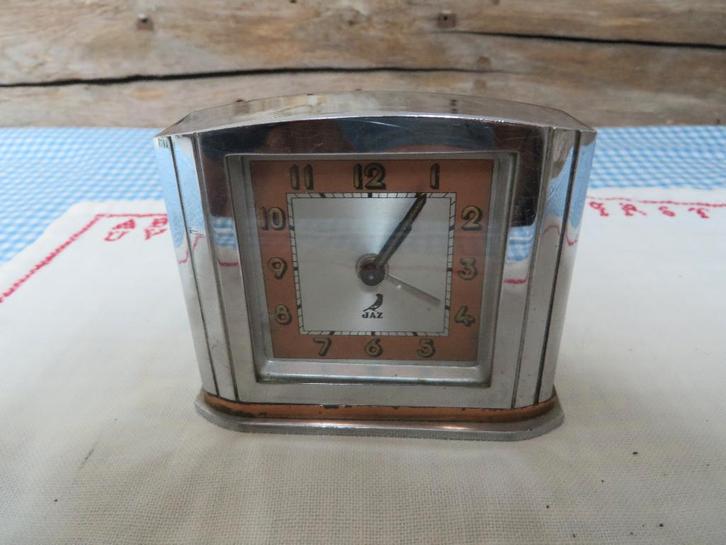 Art deco Jaz wekker chroom, Antiek en Kunst, Antiek | Klokken, Ophalen of Verzenden