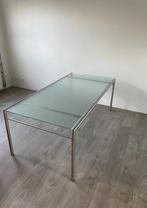 eettafel of tuintafel met ruwe glasblad (aan 1 kant), Ophalen, Gebruikt, Rechthoekig, Rvs