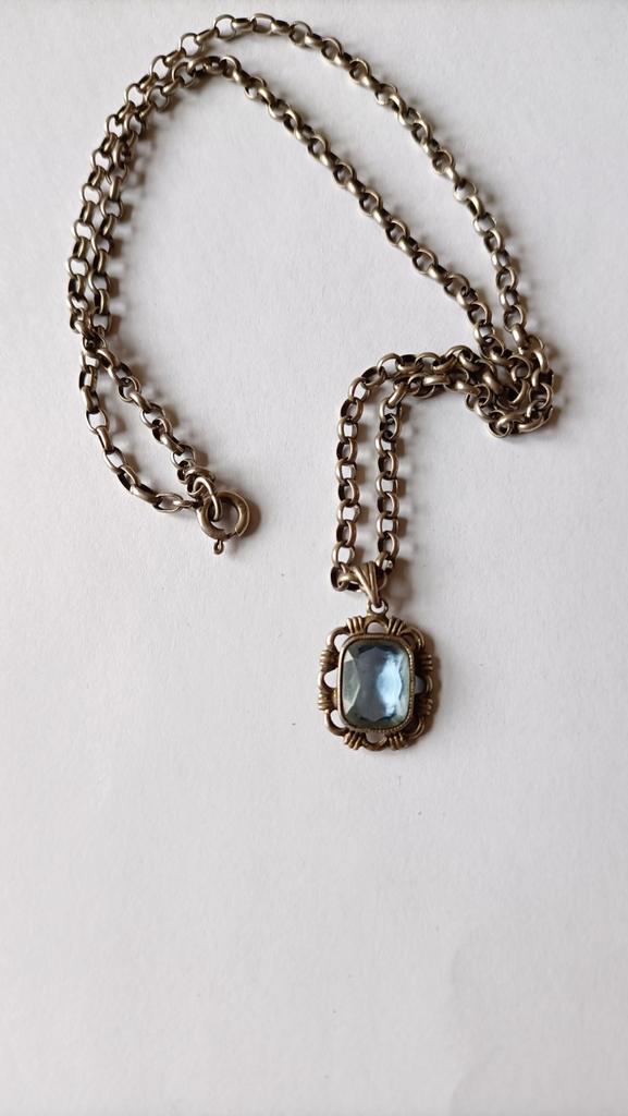 Oude zilveren jasseron ketting en zilveren hanger Aquamarijn, Sieraden, Tassen en Uiterlijk, Antieke sieraden, Hanger, Zilver