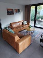 Gratis op te halen Banken cognac leer 2.5 & 2 zits bank, Ophalen, Gebruikt, 75 tot 100 cm, Hout