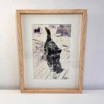 Vintage schilderij van kat | inkt en aquarel, Minder dan 50 cm, Oorspronkelijke maker, Ophalen of Verzenden, Zo goed als nieuw