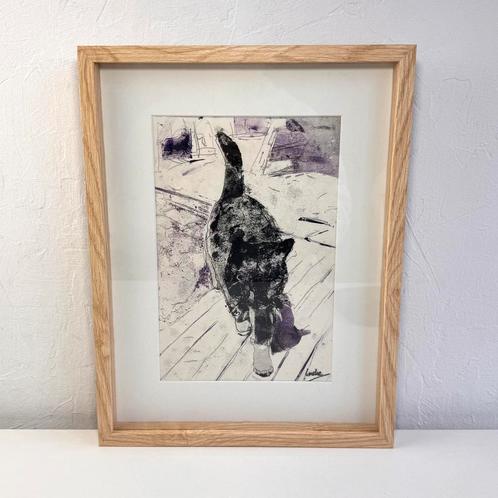 Vintage schilderij van kat | inkt en aquarel, Huis en Inrichting, Woonaccessoires | Schilderijen, Tekeningen en Foto's, Zo goed als nieuw