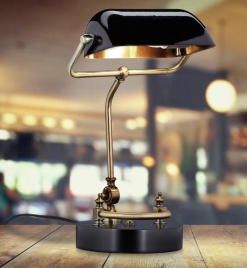 Bankierslamp met zwarte voet - nieuw-, Huis en Inrichting, Lampen | Tafellampen, Nieuw, Minder dan 50 cm, Hout, Ophalen of Verzenden