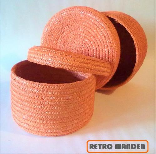 retro vintage 70s mand manden oranje, Huis en Inrichting, Woonaccessoires | Schalen en Manden, Zo goed als nieuw, Mand, Rond, Riet
