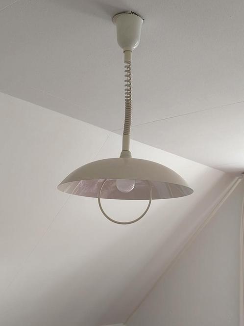 Retro Witte Uittrekbare Hanglamp, Huis en Inrichting, Lampen | Hanglampen, Zo goed als nieuw, Minder dan 50 cm, Glas, Metaal, Ophalen of Verzenden