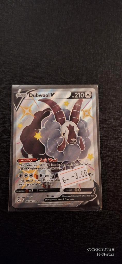 Dubwool v shining fates shf sv120, Hobby en Vrije tijd, Verzamelkaartspellen | Pokémon, Zo goed als nieuw, Losse kaart, Ophalen of Verzenden