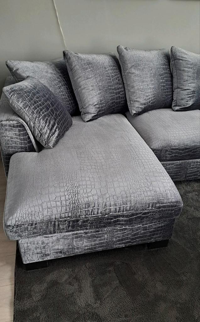 Grote U-Bank met Croco Patroon + Eetkamerstoelen, Huis en Inrichting, Banken | Bankstellen, Ophalen of Verzenden