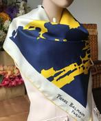 Sjaal Pierre Balmain Paris - crème blauw geel dessin vintage, Maat 46/48 (XL) of groter, Ophalen of Verzenden, Zo goed als nieuw