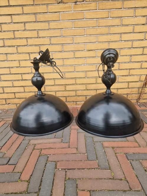 SET VAN 2 ZWARTE INDUSTRIËLE HANGLAMPEN, Huis en Inrichting, Lampen | Hanglampen, Gebruikt, Ophalen