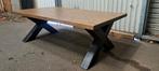 Salontafel Eikenhout met Stalen X-Poot, Huis en Inrichting, Tafels | Salontafels, Ophalen, 100 tot 150 cm, Eikenhout, 50 tot 100 cm