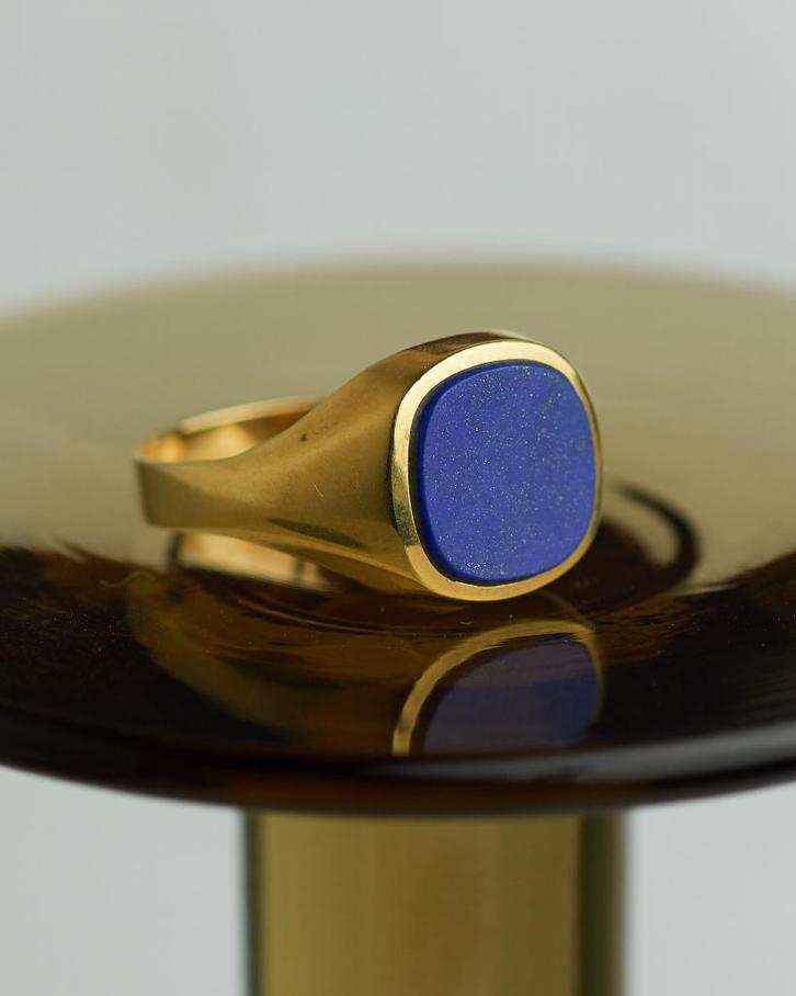 Vintage gouden zegelring Lapis Lazuli ring goud 14 karaat, Sieraden, Tassen en Uiterlijk, Ringen, Zo goed als nieuw, Dame, Kleiner dan 17