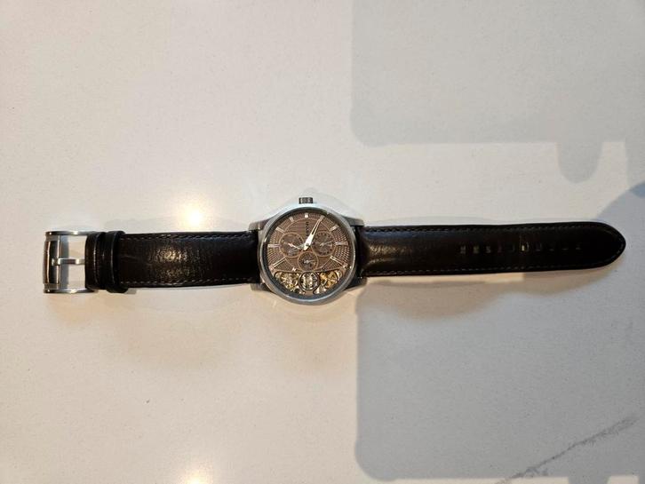 Fossil herenhorloge, lederen band kleur bruin, Sieraden, Tassen en Uiterlijk, Horloges | Heren, Zo goed als nieuw, Overige merken