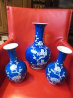 3x vaas chinese vazen Kastset prunus diep blauw Chinoise, Ophalen of Verzenden