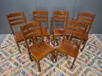 Vintage Origineel massief houten stoel stoelen 6dlg. Kijk!, Huis en Inrichting, Stoelen, Ophalen, Gebruikt, Bruin, Hout