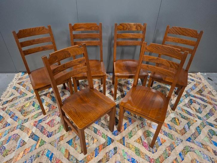 Vintage Origineel massief houten stoel stoelen 6dlg. Kijk!, Huis en Inrichting, Stoelen, Gebruikt, Hout, Bruin, Ophalen
