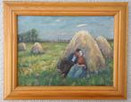 schilderij, boeren stel bij hooiberg, gesigneerd. in lijst, Antiek en Kunst, Kunst | Schilderijen | Klassiek, Ophalen of Verzenden