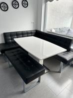 Hoekbank met eettafel met verstelbare tafel, Huis en Inrichting, 50 tot 100 cm, 150 tot 200 cm, Eikenhout, Gebruikt