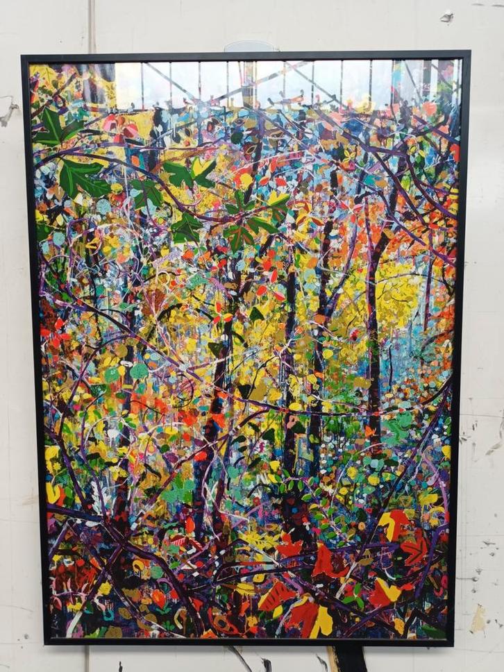 Kleurrijk Boslandschap Schilderij 50x70, Antiek en Kunst, Kunst | Schilderijen | Klassiek, Ophalen