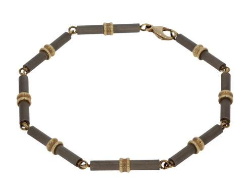 14 karaats gouden met titanium design schakel armband, Sieraden, Tassen en Uiterlijk, Armbanden, Zo goed als nieuw, Goud, Goud
