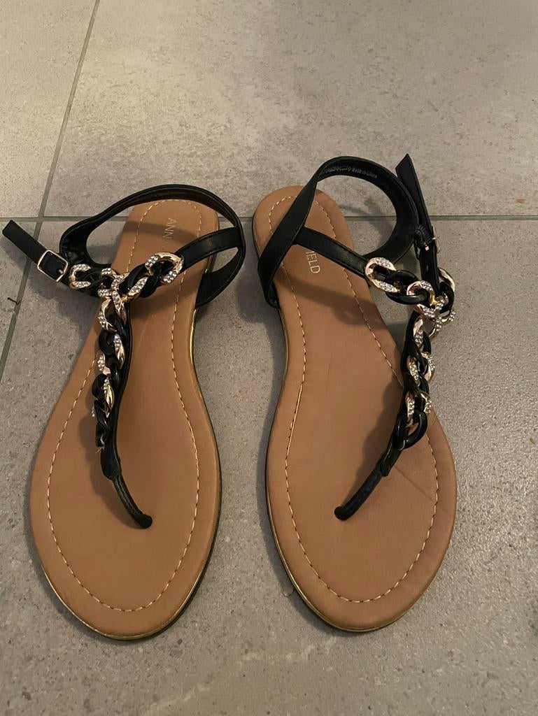 Anna field teenslippers maat 38, Zwart, Nieuw, Sandalen of Muiltjes, Ophalen of Verzenden